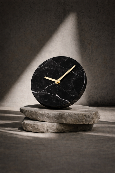 Black italian marble desk clock