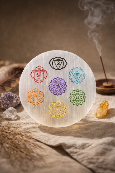 Selenite 7 Chakra Healing Platter for Crystal Charging & Energy Balance