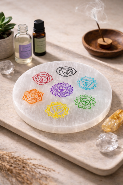 Selenite 7 Chakra Healing Platter for Crystal Charging & Energy Balance