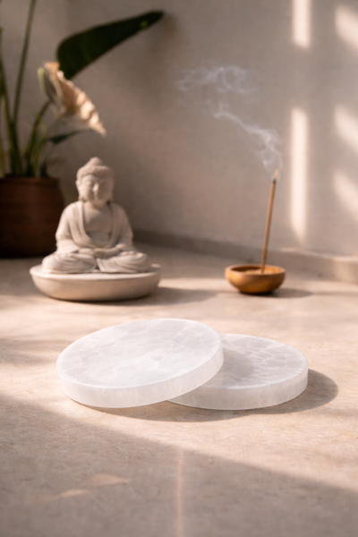 Luxury Selenite Crystal Coasters Set for Table Decor & Energy Cleansing