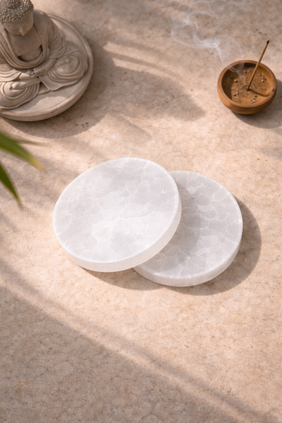 Luxury Selenite Crystal Coasters Set for Table Decor & Energy Cleansing