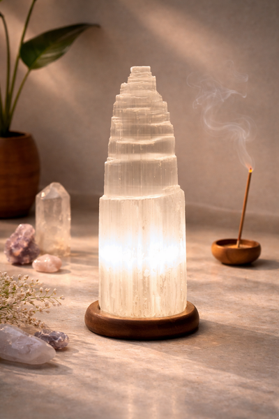 Selenite Crystal Lamp for Healing, Ambient Lighting & Luxury Decor