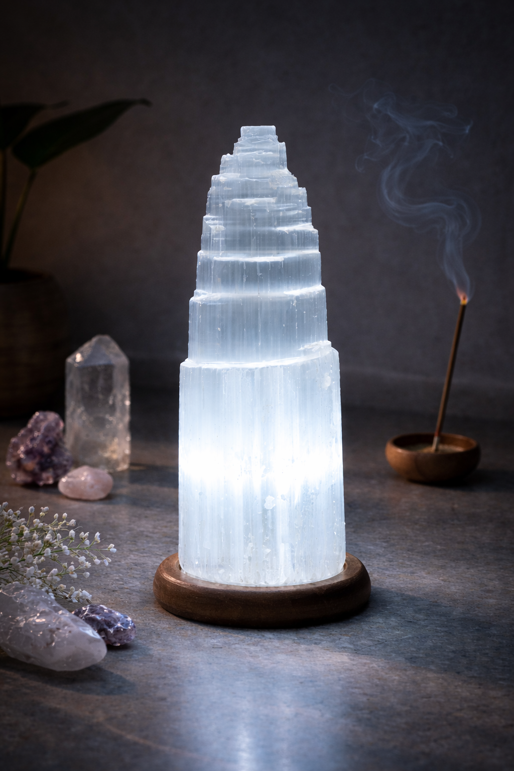 Selenite Crystal Lamp for Healing, Ambient Lighting & Luxury Decor