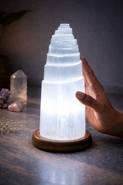 Selenite Crystal Lamp for Healing, Ambient Lighting & Luxury Decor