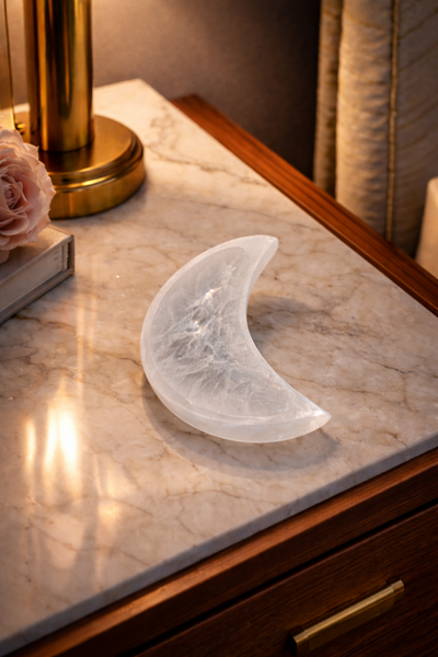 Selenite Moon Table Organizer for Crystal Storage & Spiritual Decor