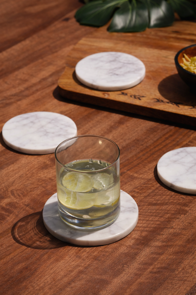 Round White Marble Coasters - Elegant Minimal Tableware Set (Set of 4)