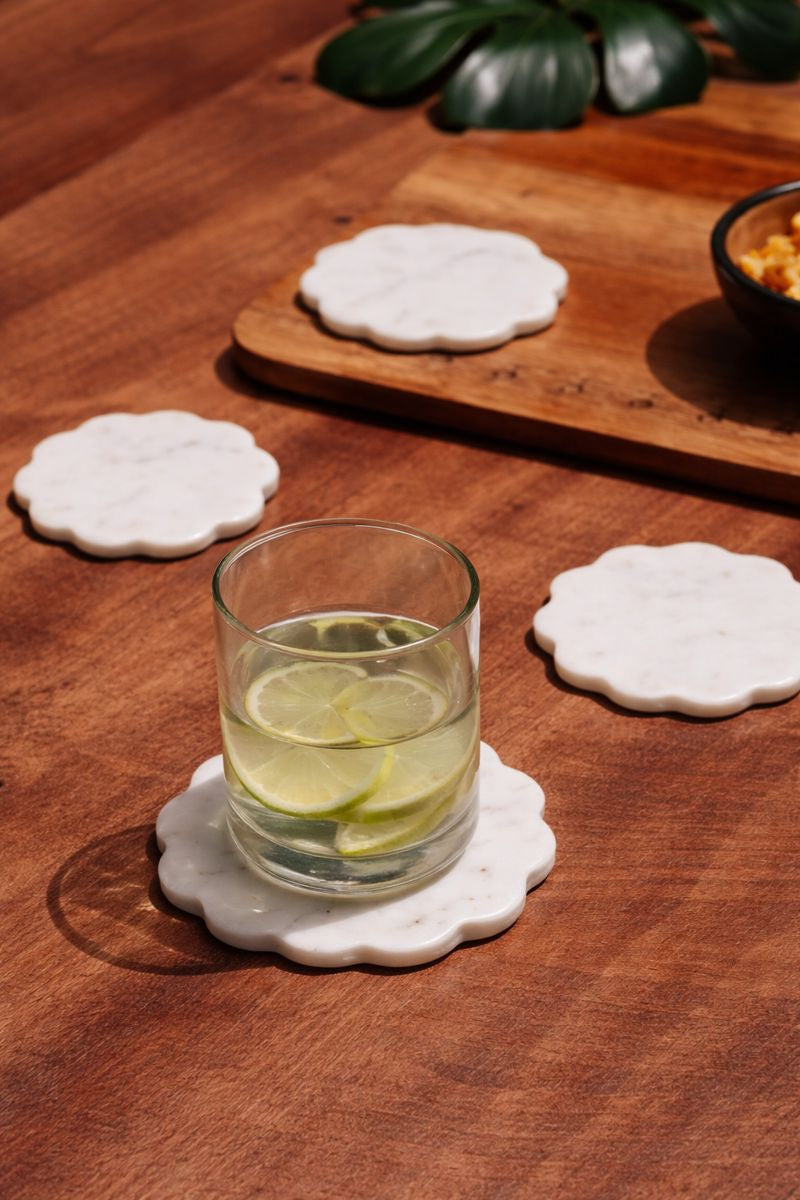 Designer Marble Coaster Set - Luxe Artisan Tableware (Set of 4)