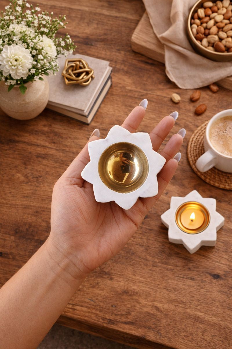 White Marble Candle Holder - Luxury Minimal Home Décor (Set of 2)