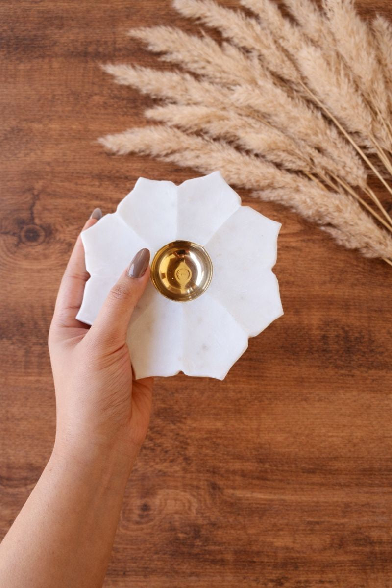 Lotus Marble Urli Candle Holder - Festive Luxury Décor Accent