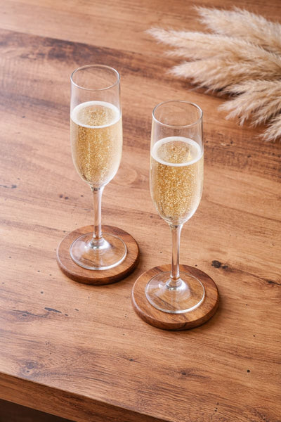 Round Acacia Wood Coasters - Natural Minimal Tableware (Set of 4)