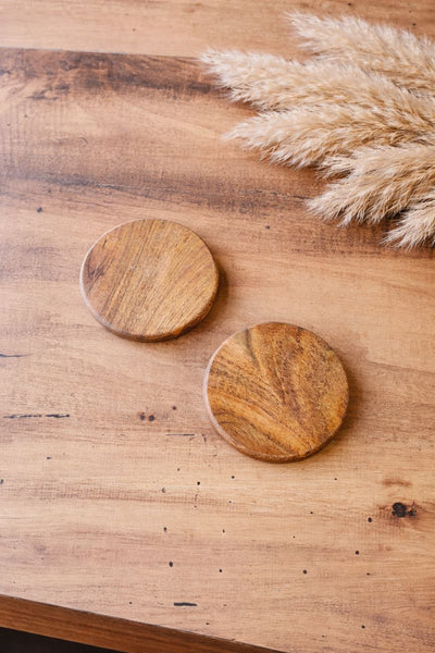 Round Acacia Wood Coasters - Natural Minimal Tableware (Set of 4)