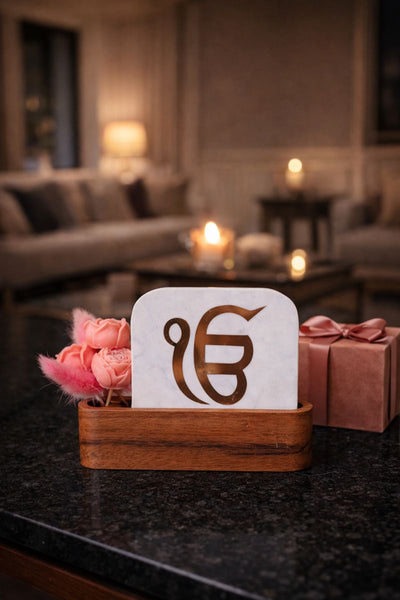 Ik Onkar Marble Décor Candle Bouquet Gift Set - Spiritual Desk Accent