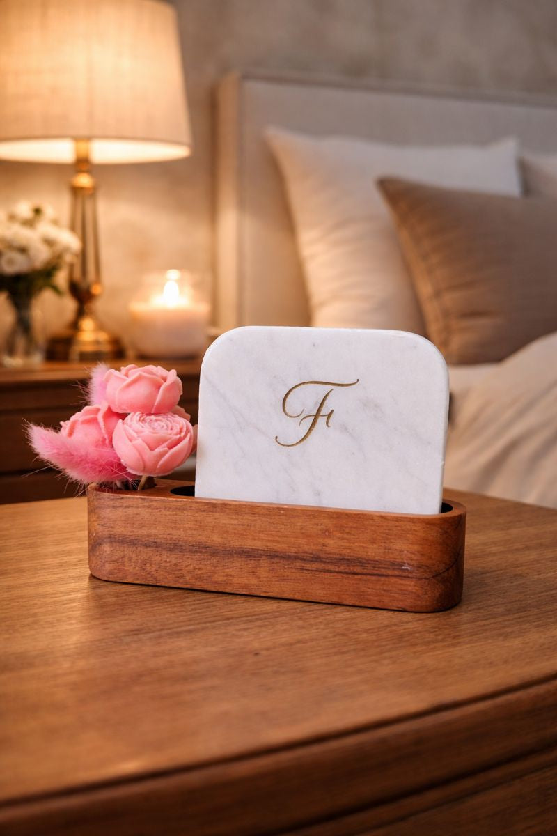 Personalised Name Initial Marble Décor Candle Bouquet Gift Set