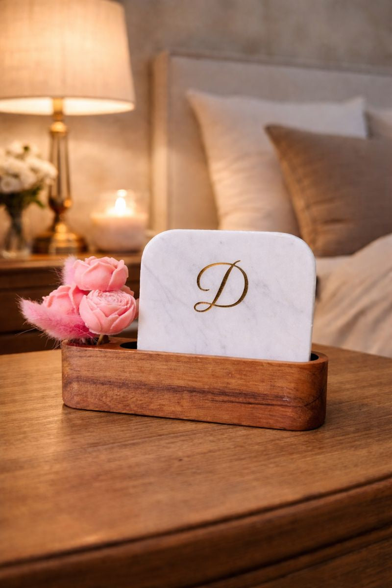 Personalised Name Initial Marble Décor Candle Bouquet Gift Set