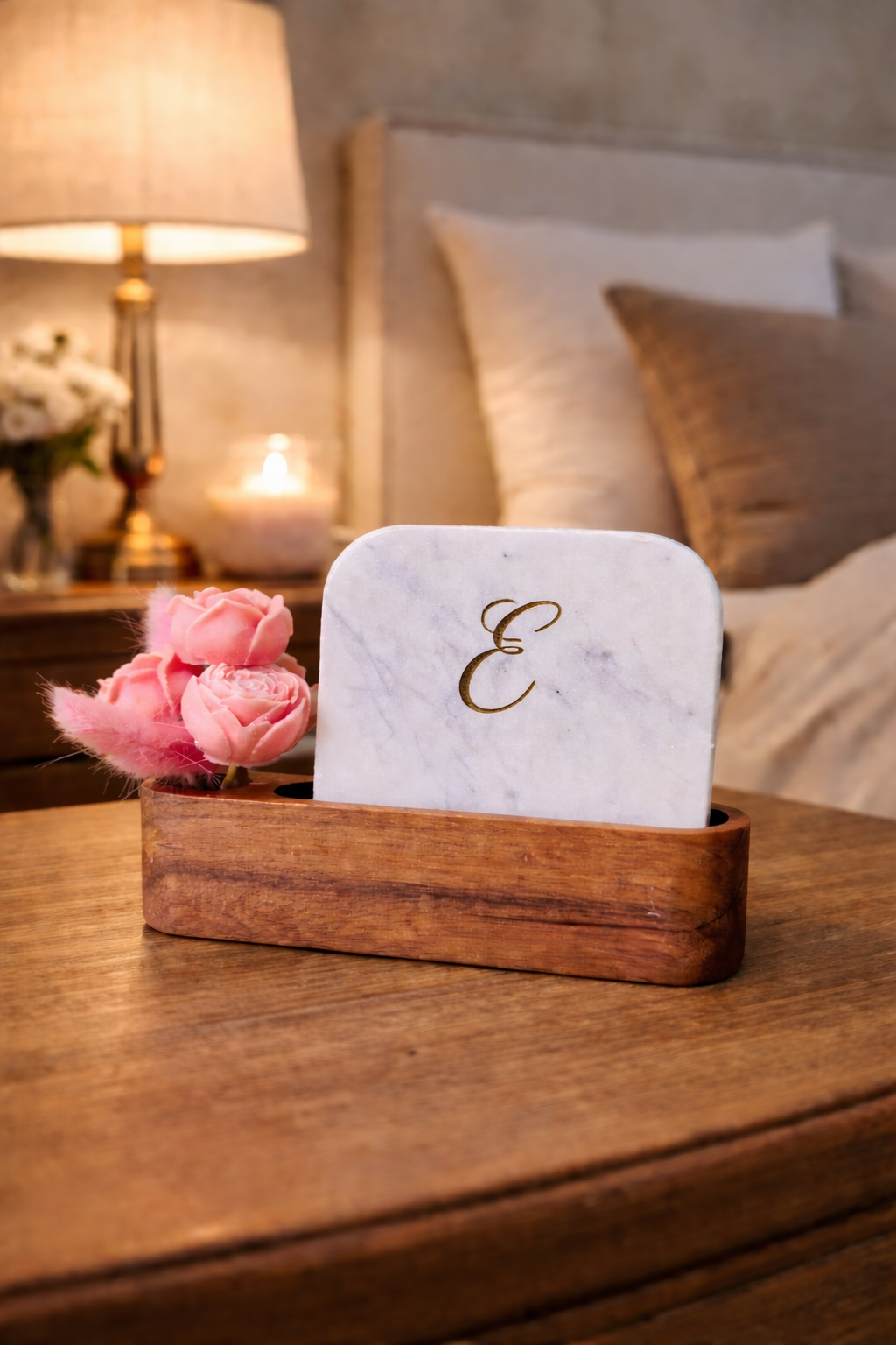 Personalised Name Initial Marble Décor Candle Bouquet Gift Set