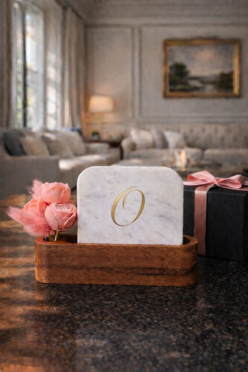 Personalised Name Initial Marble Décor Candle Bouquet Gift Set