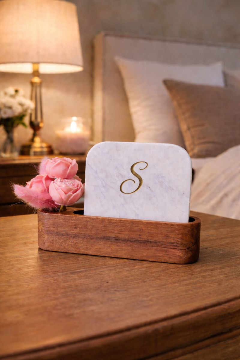 Personalised Name Initial Marble Décor Candle Bouquet Gift Set