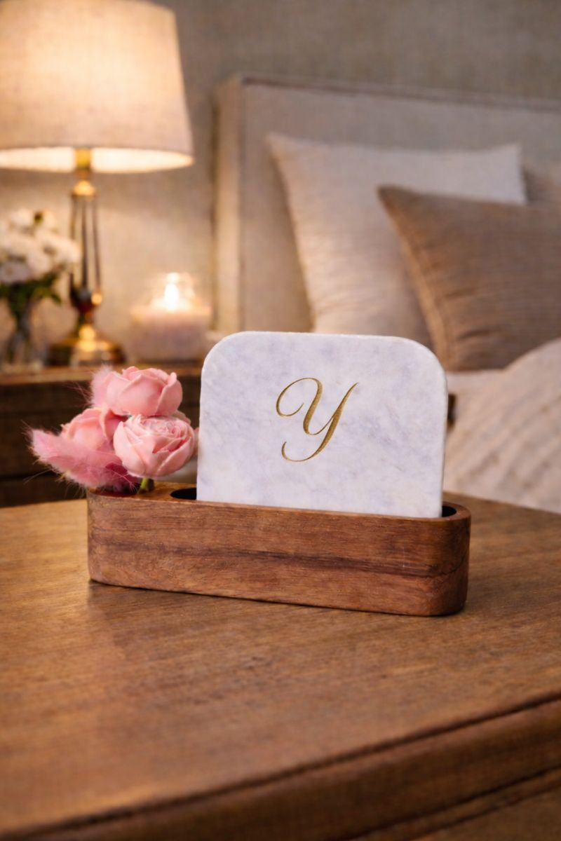 Personalised Name Initial Marble Décor Candle Bouquet Gift Set