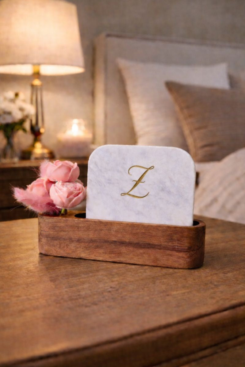 Personalised Name Initial Marble Décor Candle Bouquet Gift Set