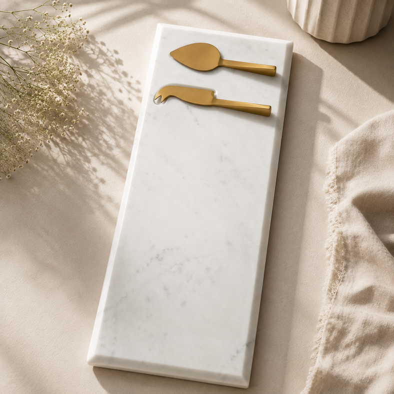 MARBLE CHEESE BOARD WITH KNIFE SET