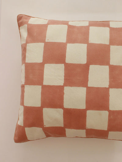 Cotton Cushion Cover - Checkered Block Printed