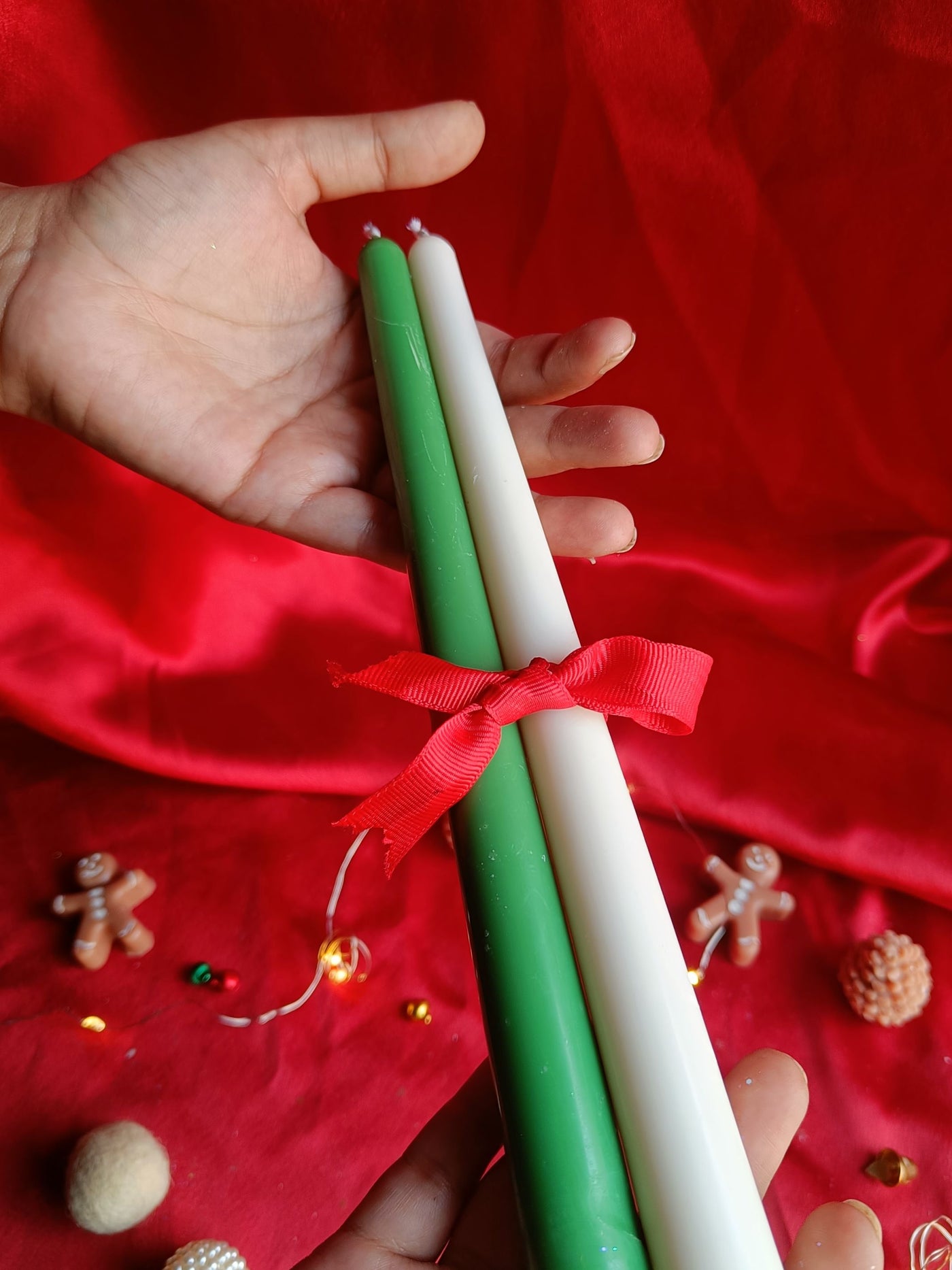 Christmas Taper Candles Green & White