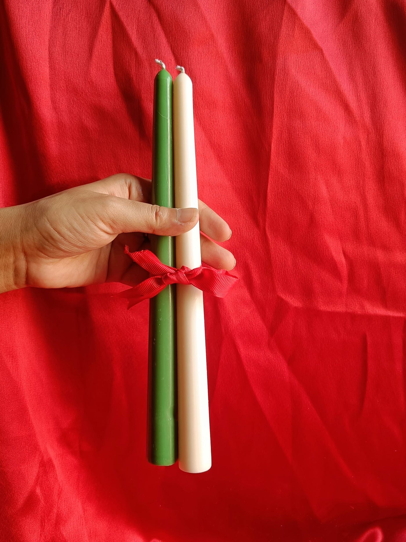 Christmas Taper Candles Green & White