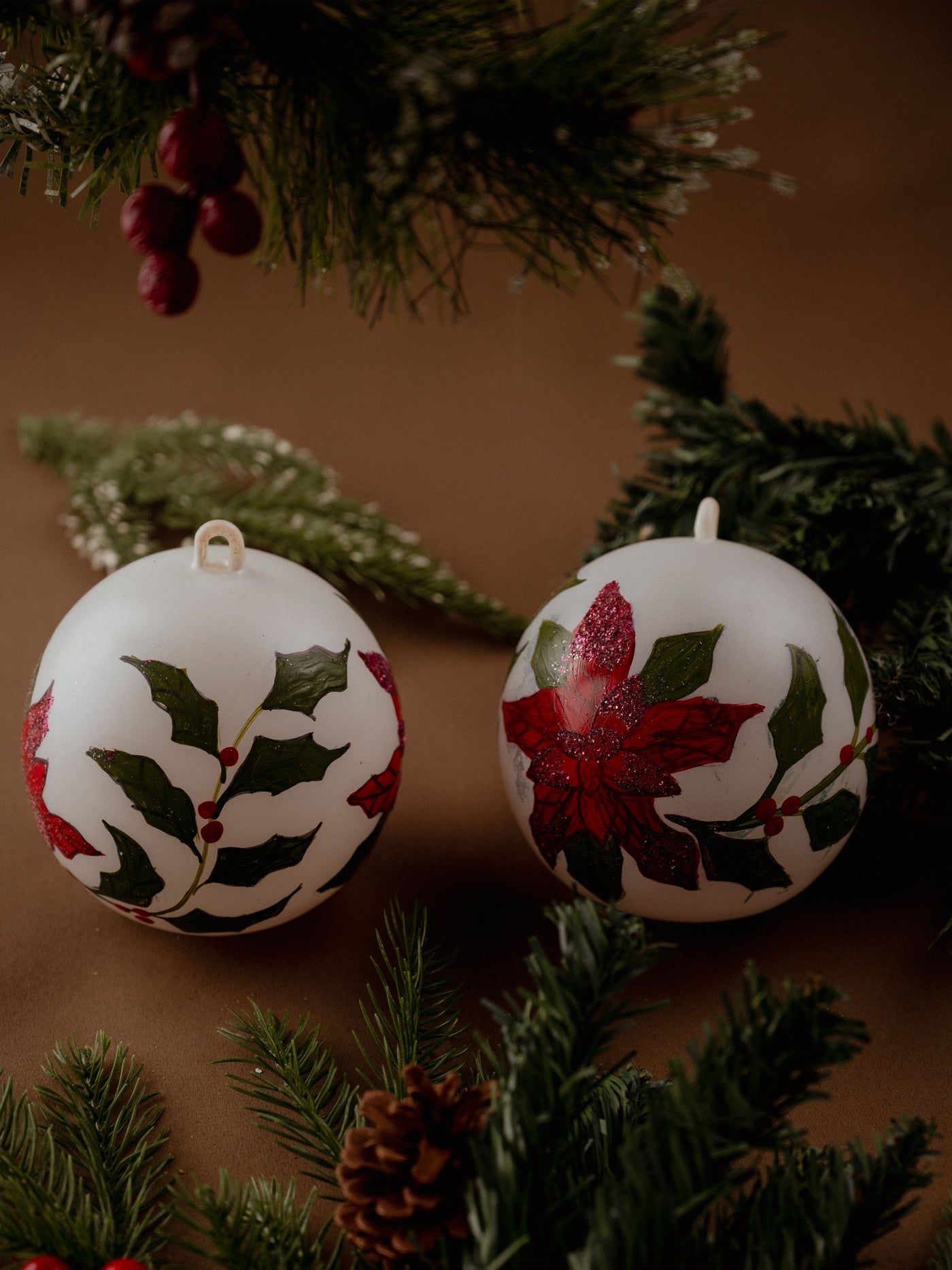 Christmas themed handpainted Glass Baubles