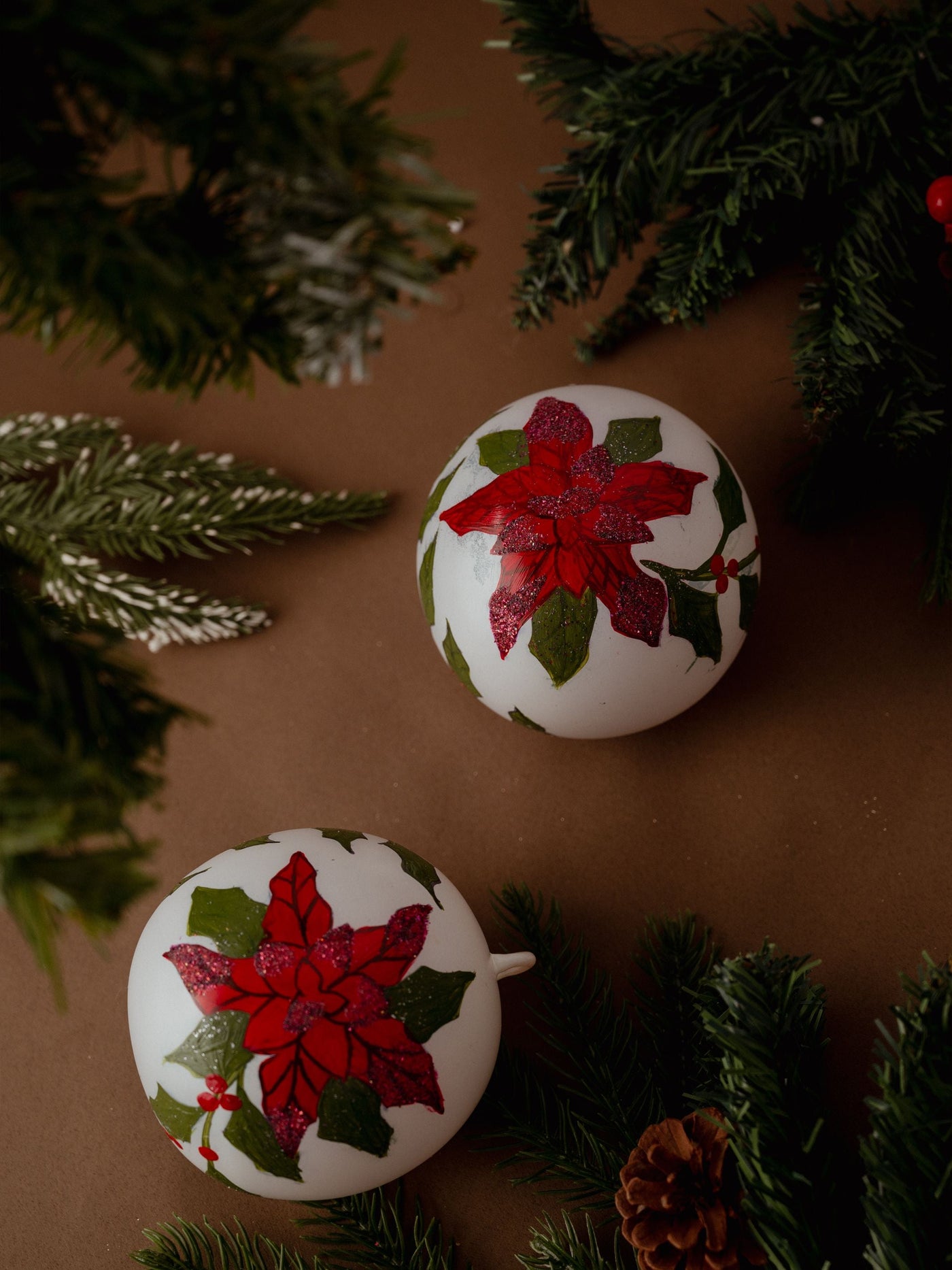 Christmas themed handpainted Glass Baubles