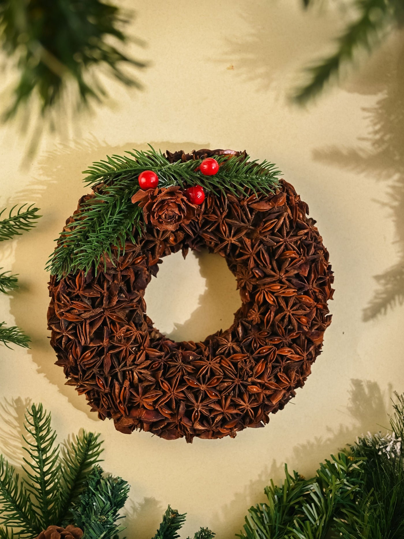 Christmas wreath made with star anise