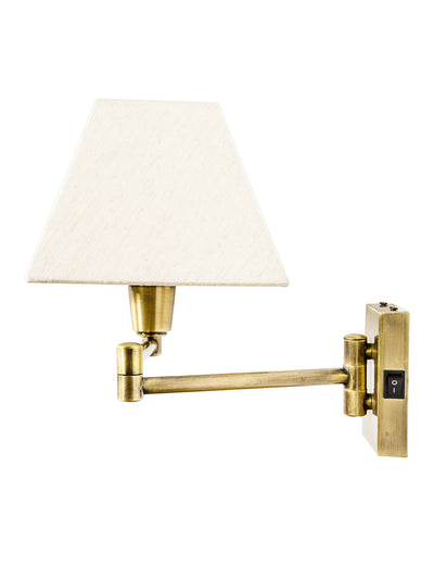 Classy Swivel 2 Arm Antique Brass Bedside Wall Light with Trapezoid Shade
