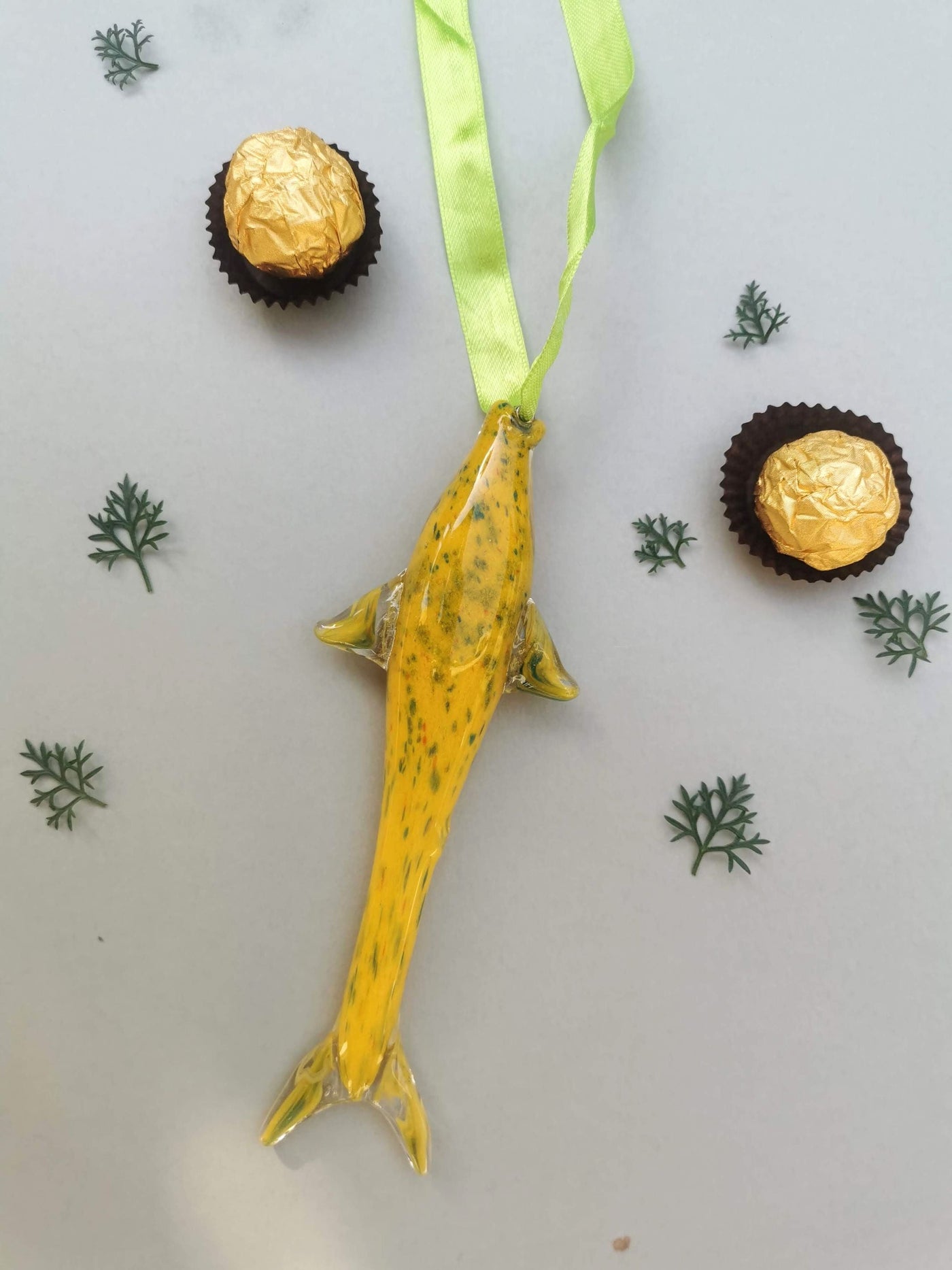 Coastal Charm Glass Hanging Fish Ornament- Artful Yellow