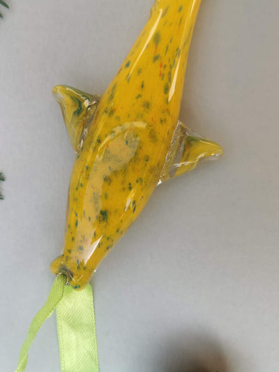 Coastal Charm Glass Hanging Fish Ornament- Artful Yellow