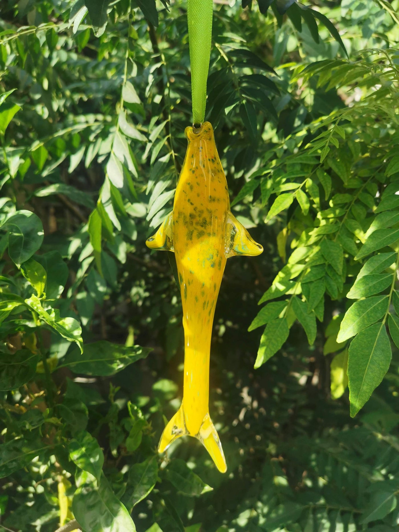 Coastal Charm Glass Hanging Fish Ornament- Artful Yellow