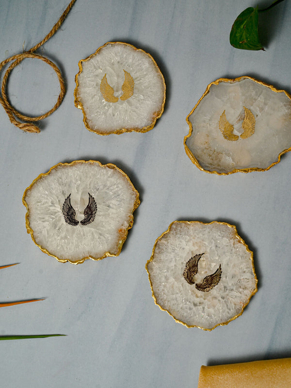 Coaster Set of 4 - Crystal Agate with Angel Wings Printed