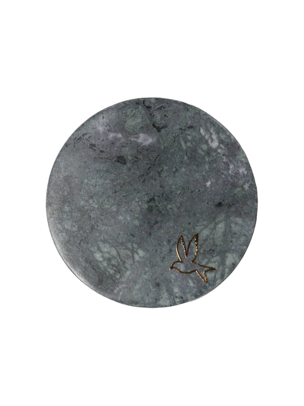 Coaster Set of 4 - Green Marble with Bird