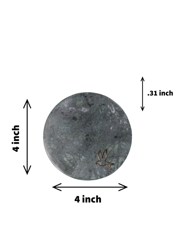Coaster Set of 4 - Green Marble with Bird
