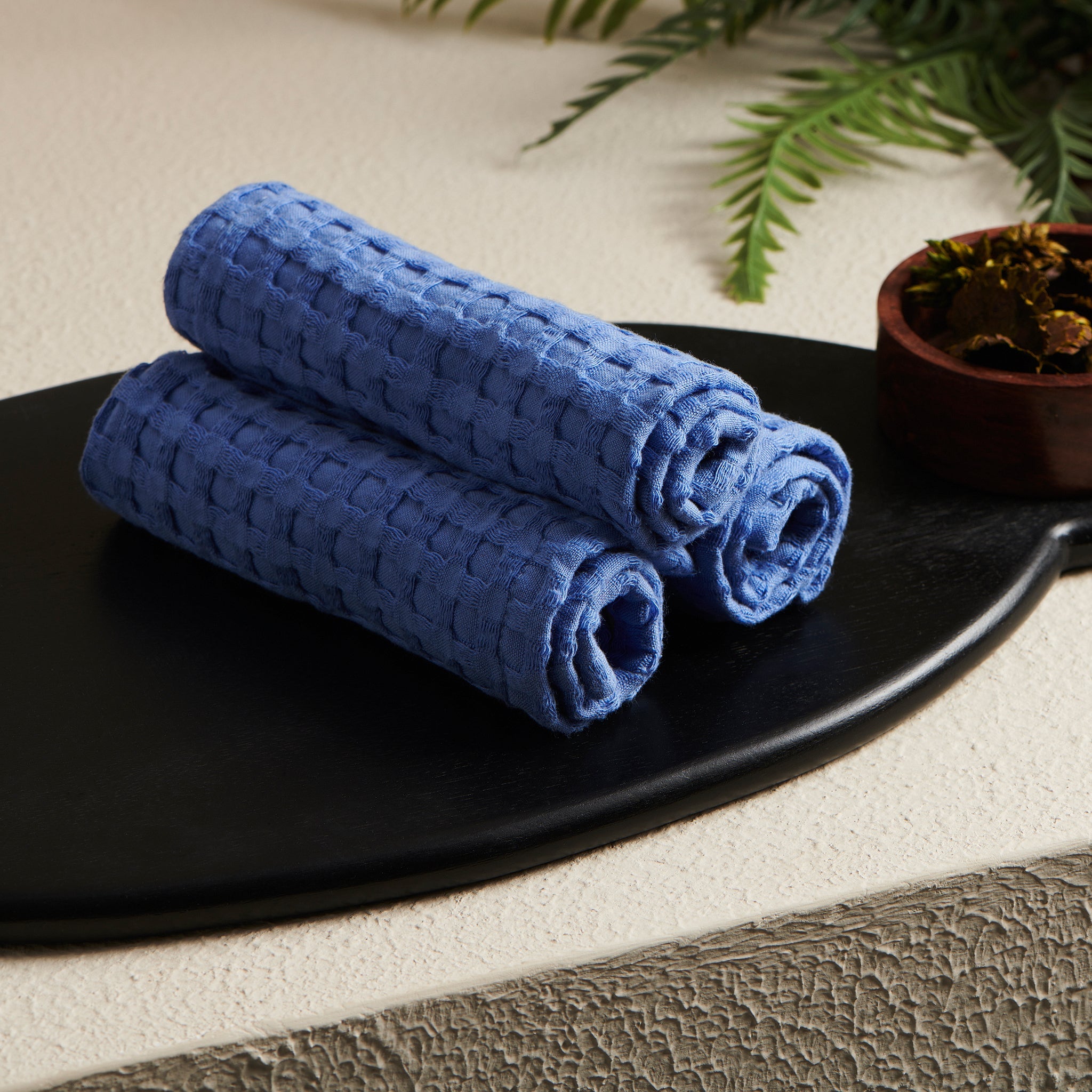 Cobalt | Cotton | Waffle | Face Towels - Set of 2 - Product Image 