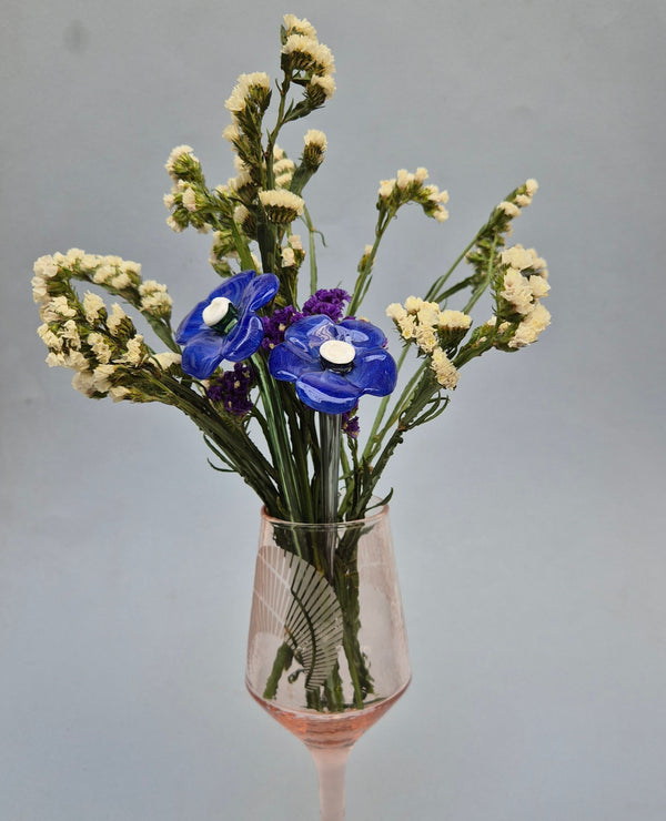 Daisy Glass Flower Stem - Blue Mirage