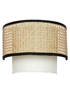Concentric Cane & Fabric Half Drum Shade Contemporary Single Wall lamp