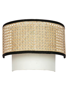 Concentric Cane & Fabric Half Drum Shade Contemporary Single Wall lamp