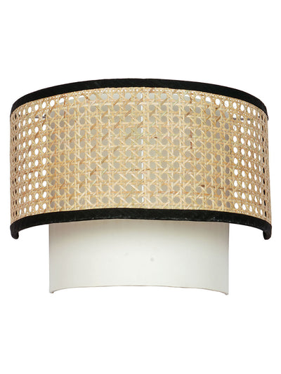 Concentric Cane & Fabric Half Drum Shade Contemporary Single Wall lamp