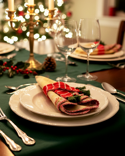 Christmas Red Woven Napkin Ring - Set of 4
