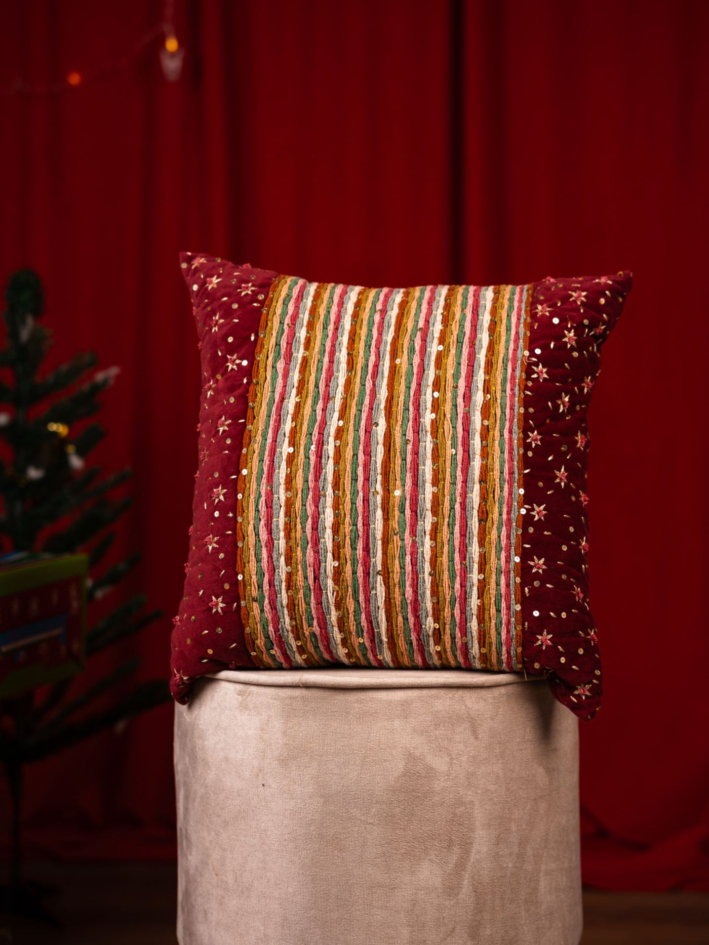 Crimson Stripes Cushion Cover