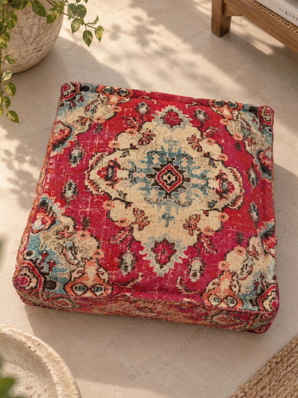 Crimson Heirloom Square Pouffe or Floor cushion