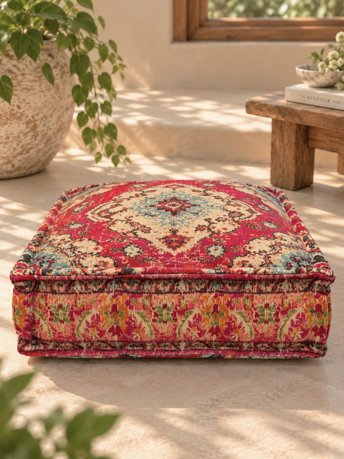 Crimson Heirloom Square Pouffe or Floor cushion