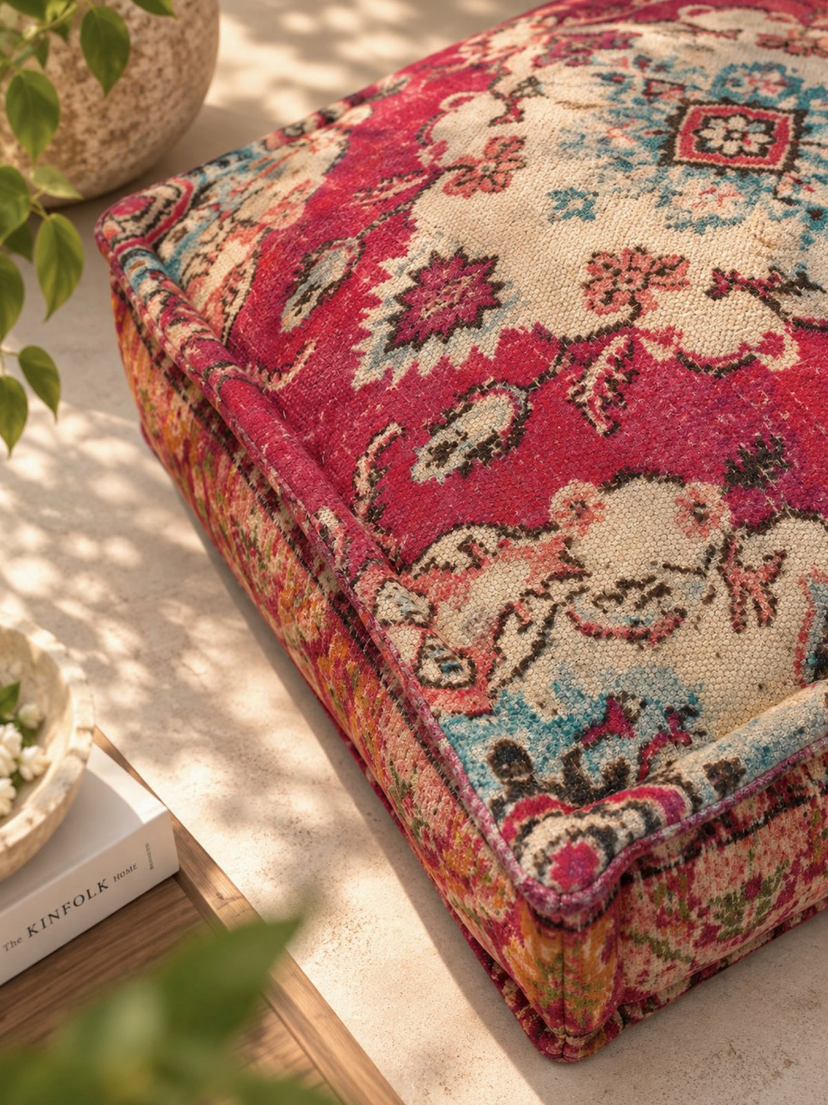 Crimson Heirloom Square Pouffe or Floor cushion