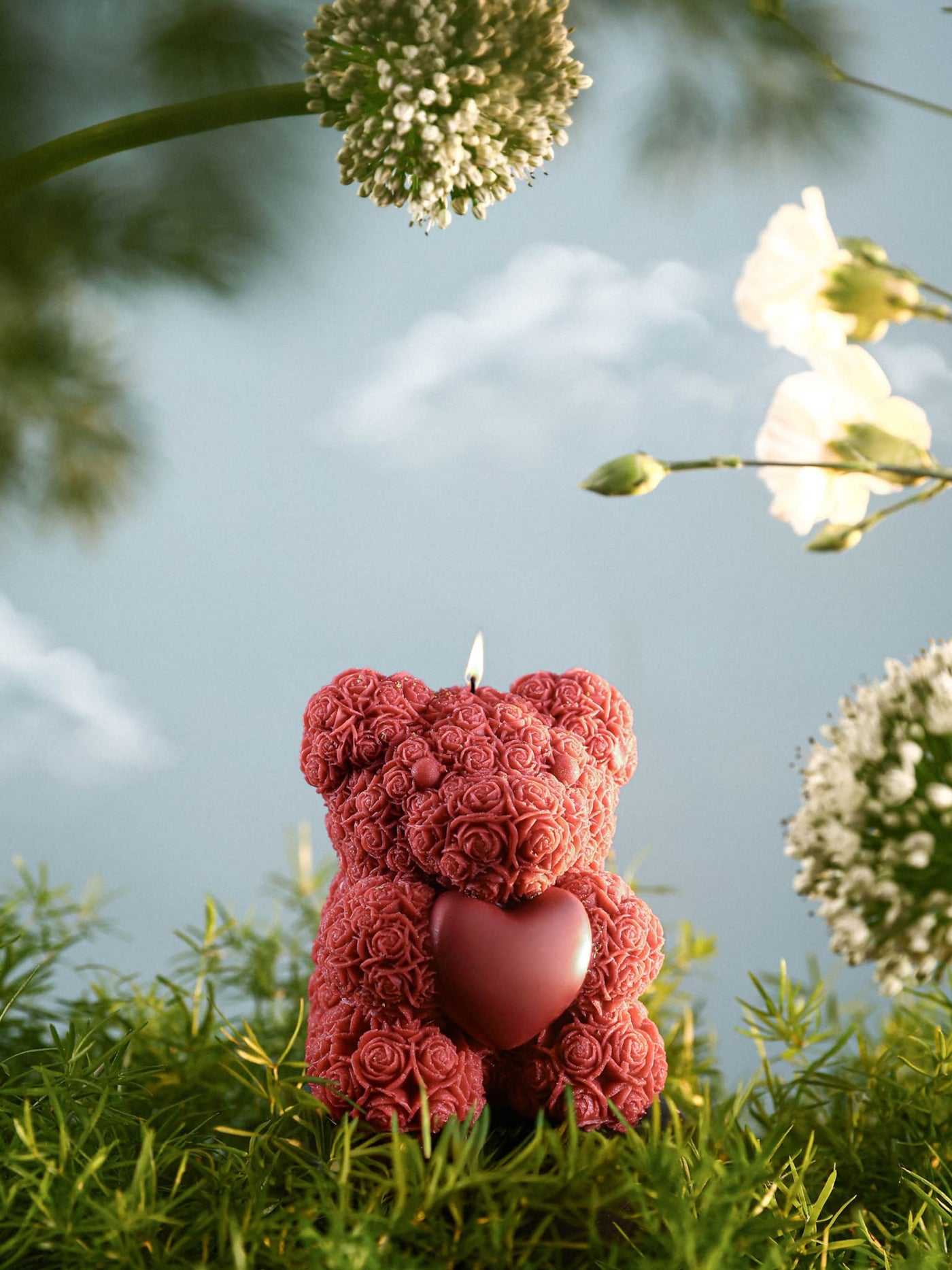 Floral Teddy Heart Soy Candle