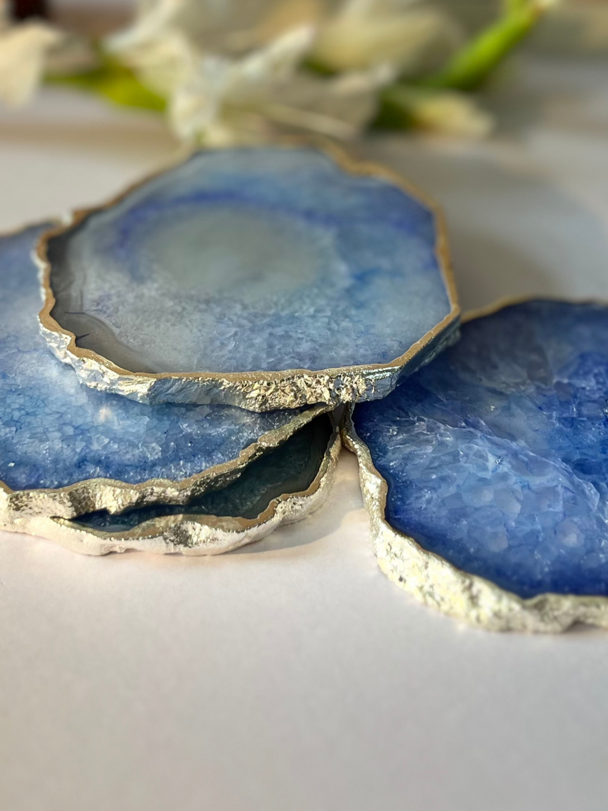 Crystal  Agate with Silver Plated Coasters Set