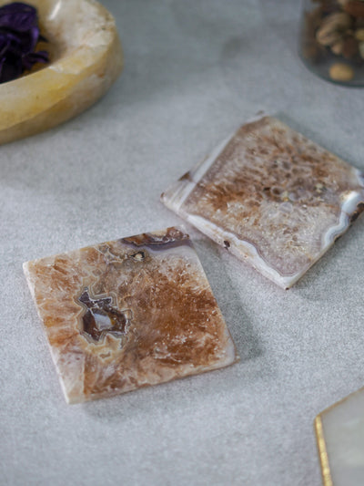 Crystal Brown Agate Stone Coaster Set of 2